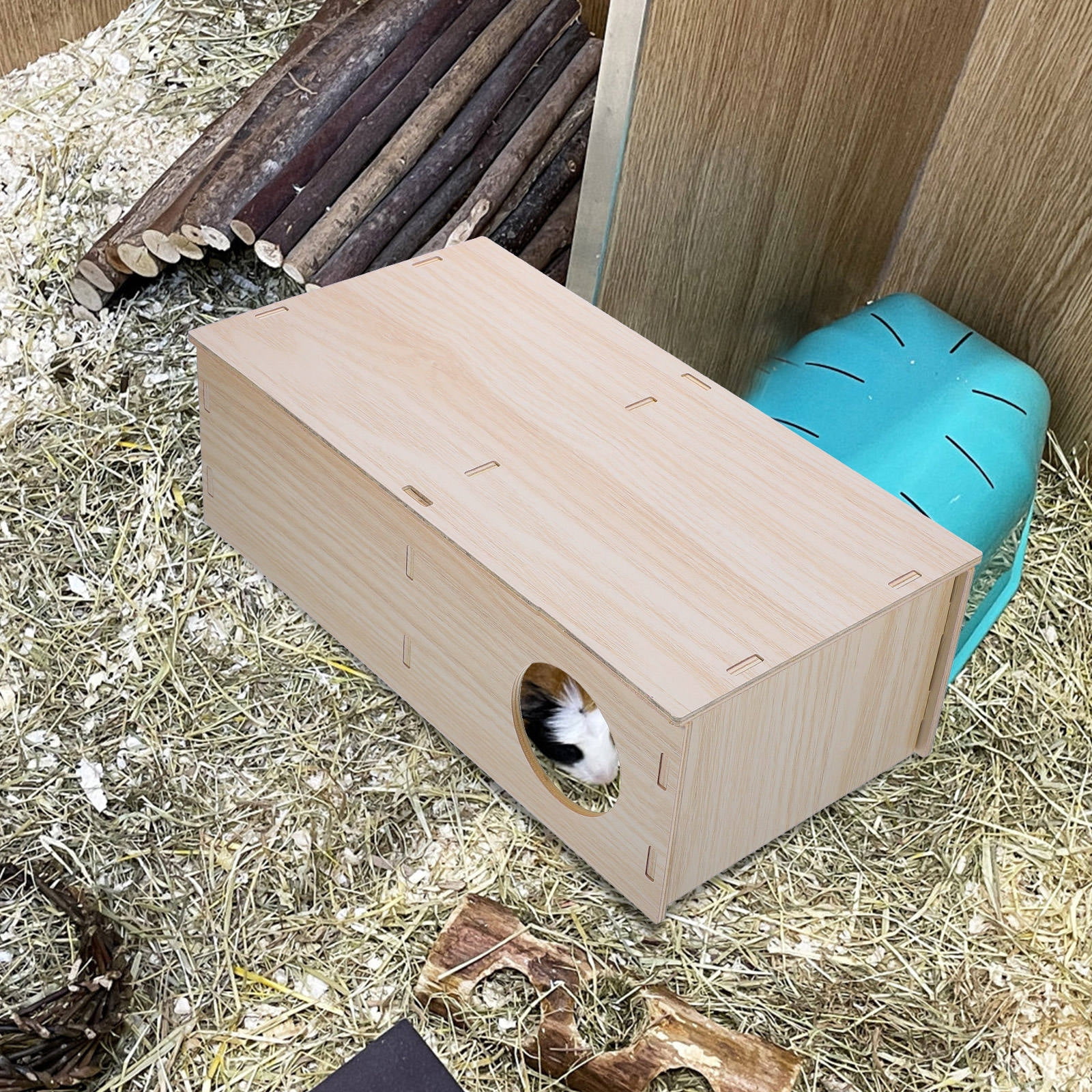 UPKOCH 1 Set Beige Wooden Multi Chamber Hut Guinea Pig Hideout House for Indoor Pet Use