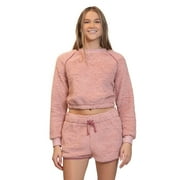 Juniors' madden girl Sherpa Raglan Bubble Top Color: Pink Size: MEDIUM