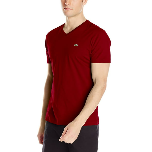 Lacoste Men's Pima Jersey V-Neck T-Shirt Bordeaux Size Large -
