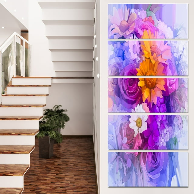 Rose Daisy and Gerbera Flowers - Large Floral Canvas Artwork