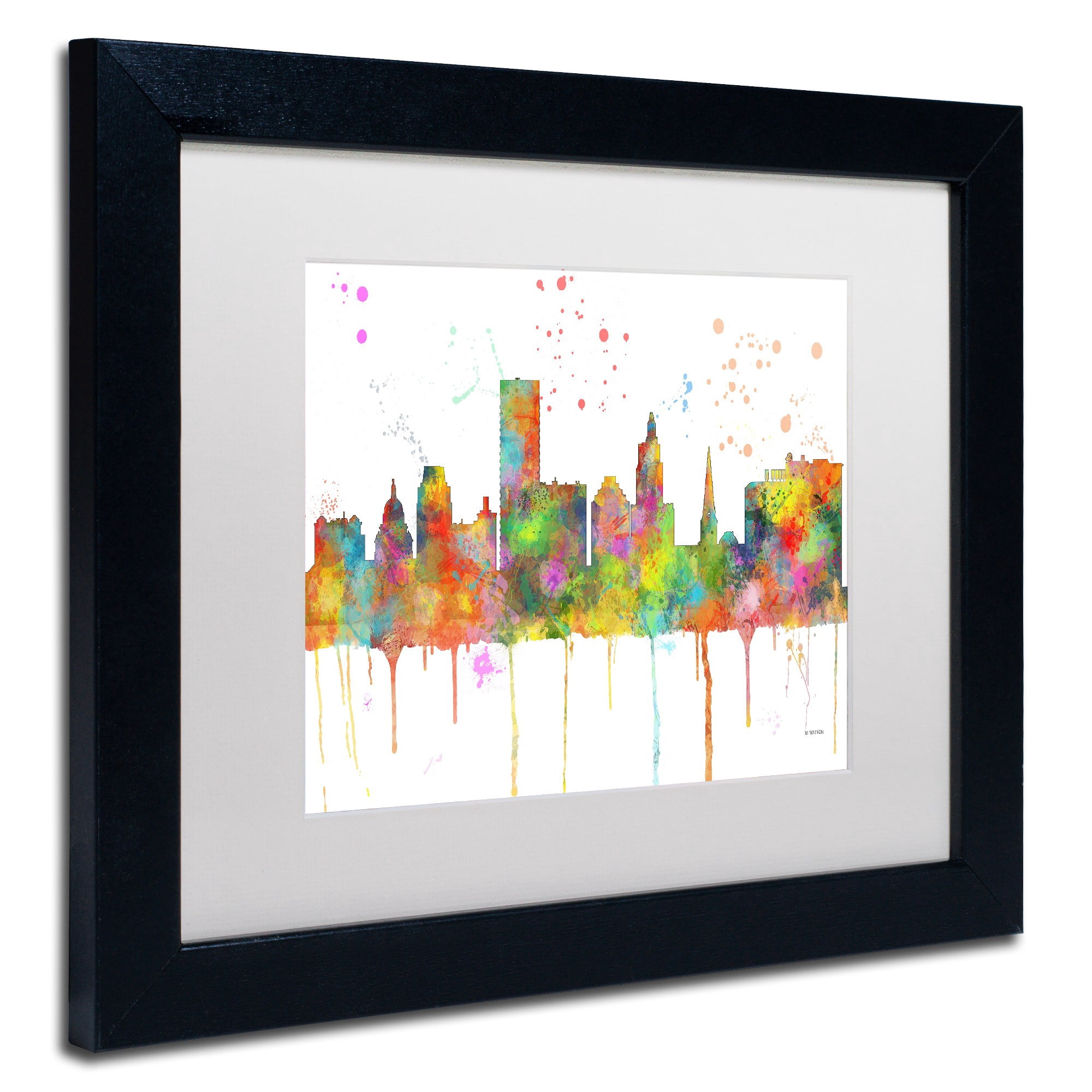 Trademark Fine Art "Providence RI Skyline Mclr-1" Canvas Art by Marlene Watson, White Matte, Black Frame