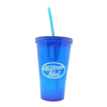 

American Idol Travel Ice Coffee Cup Mug Blue Sip Straw Sports Tumbler Collector