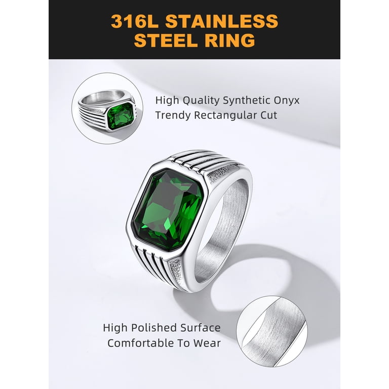 Bestyle Created Emerald Signet Ring, Stainless Steel photo 8