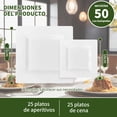 thumbnail image 3 of 50 platos de Vajilla de Platos Cuadrados,platos de plastico elegantes,Platos Elegantes Reutilizables para Fiesta,Incluye 25 Platos Grandes (25 cm) y 25 Platos medianos (16 cm),para fiestas y cenas, 3 of 4