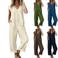 thumbnail image 1 of Women's Solid Color Linen Blend Button Front Jumpsuit Overalls Mid Rise Relaxed Fit with Pockets Perfect for Casual Outings Summer Travel or Weekend Wear Versatile JASKFLY White S, 1 of 9