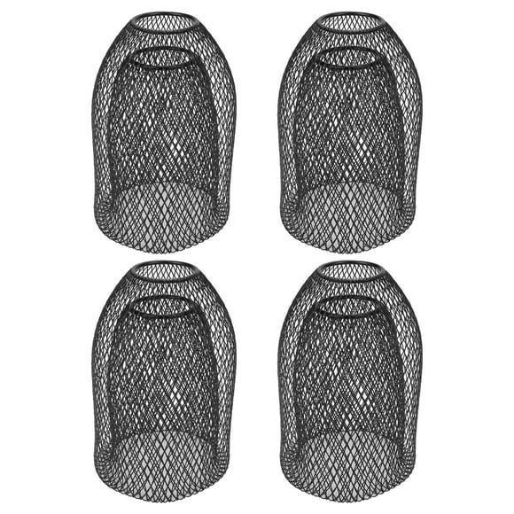 FSLiving 4-Packs 4.7" Black Industrial Metal Lamp Shade Replacement, Double Carved Designed Iron Cylindrical Vintage Cover, DIY for Torchiere Pendants Table Lamp Swag Lamp