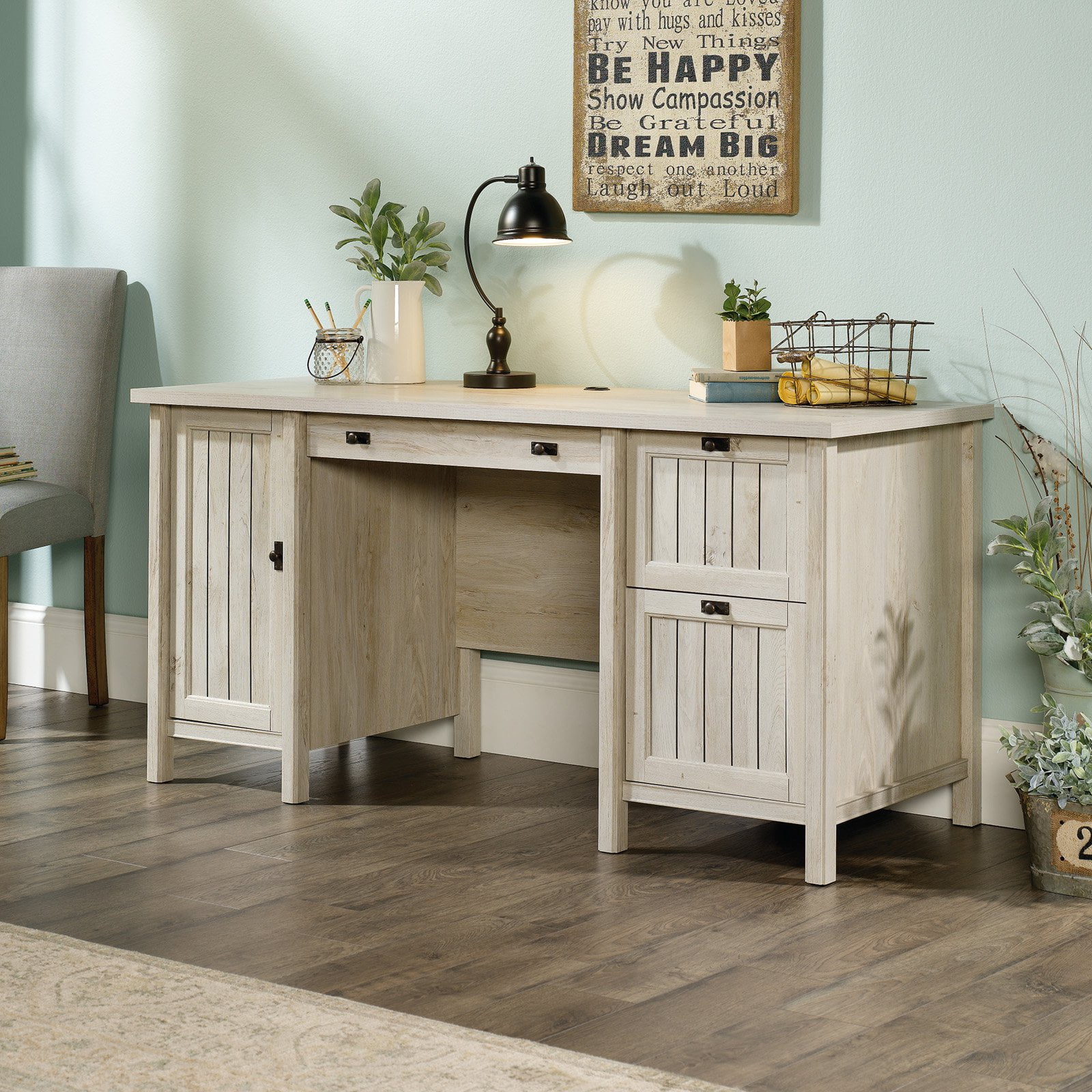Sauder Costa 59 in. Computer Desk, Chalked Chestnut Finish