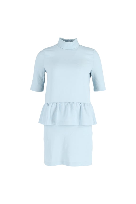 Pre-Owned Ganni Ruffled Clark Dress in Light Blue Polyester