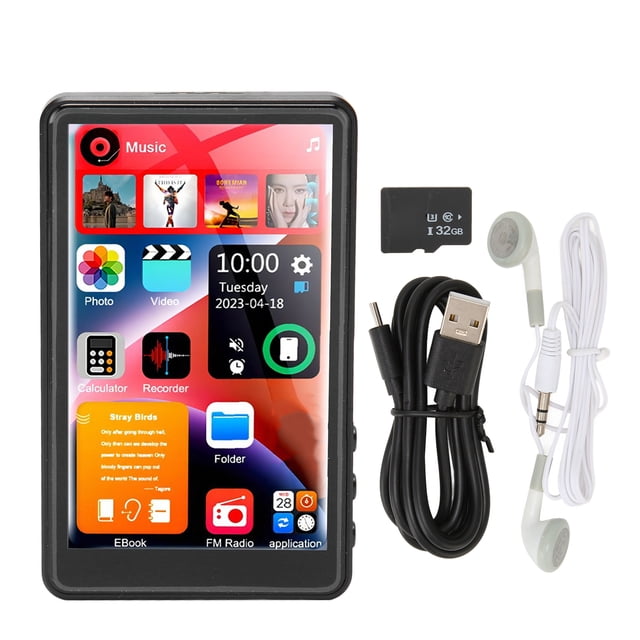 Reproductor MP3 de 4 pulgadas con pantalla táctil HD y reducción de ruido, compatible con radio FM de 1080P, reproductor MP3 Bluetooth para uso diario, 16 GB, 32 GB.