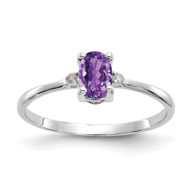 14k White Gold Diamond Amethyst Birthstone Ring February