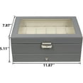 thumbnail image 2 of Bibana 12 Slot PU Leather Lockable Watch Storage Boxes, Men & Women Jewelry Display Drawer Case, 2-tier Organizer Watch Showcase with Glass Lid(Grey), 2 of 7