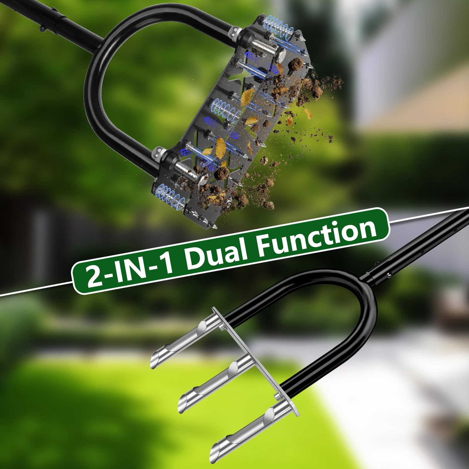 2-in-1 Lawn Aerator Tool With Interchangeable Spike & Plug Core Heads  Manual Adjustable Handle Heavy Duty Yard For Soil Loosening Care Garden