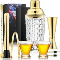 9 Pcs Gold Cocktail Shaker Set 13 oz Glass Cocktail Shaker with Built-in Strainer, 2 Martini Glasses, Shakers Bartending Drink Mixer Set Gifts for Christmas