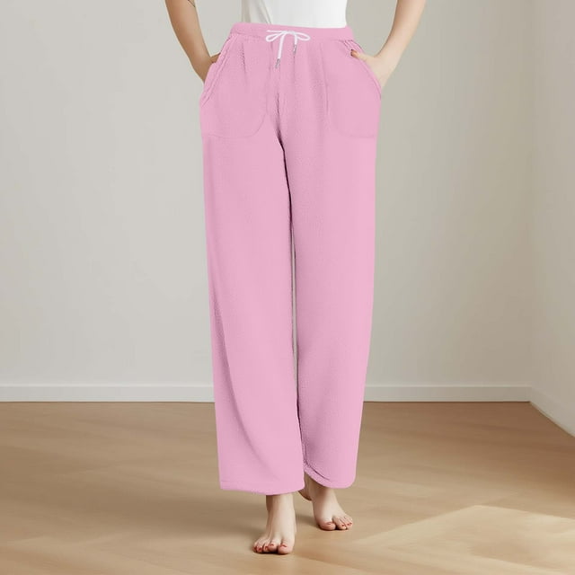 SDNall Womens Fleece Pajama Pants, Soft Thermal Lounge Pants with Pocket for Winter