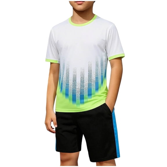 Boys Quick Dry Outdoor Workout Sets Short Sleeve Crew Neck T-Shirt & Shorts 2-Piece Outfit Sets for 12-16 Years