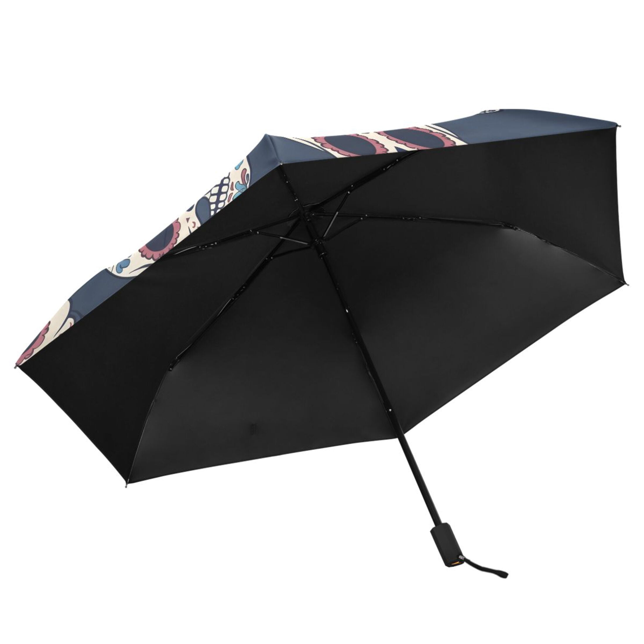 Skull with Mustache Compact Sun Umbrella Windproof Travel Umbrellas for Rain Strong Portable UV Protection