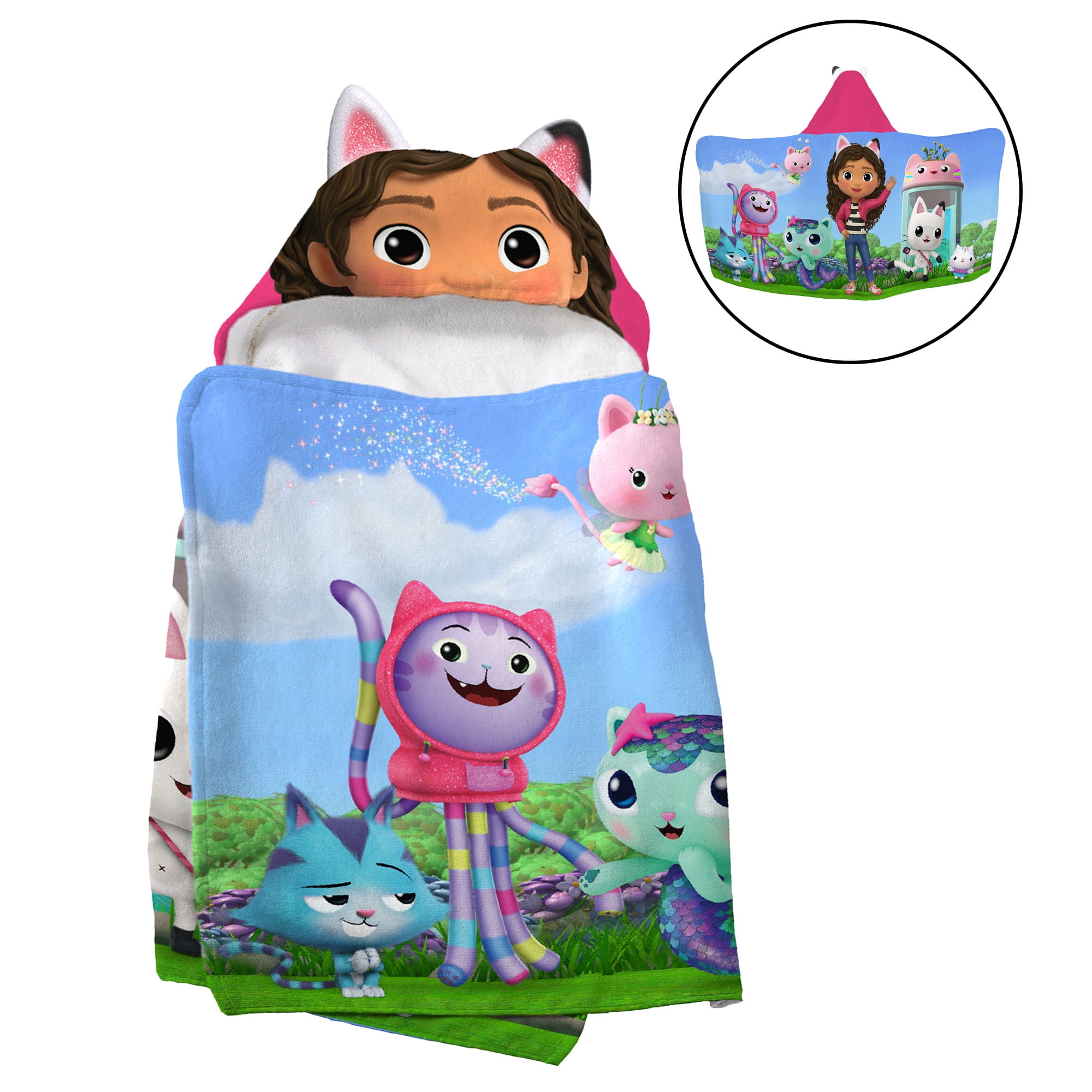 Gabby's Dollhouse Kids Bath Hooded Towel, Cotton, Blue, DreamWorks