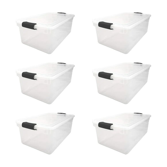 HOMZ 64-Quart Clear Plastic Stackable Storage Bin with Lid, 6 Pack, Clear