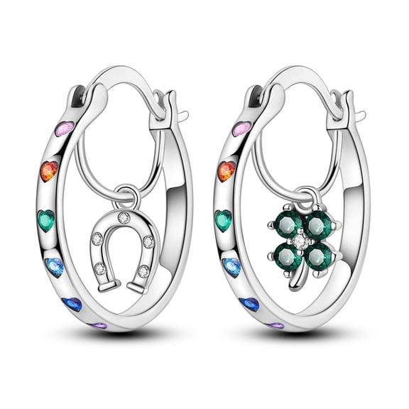 NARMO Original Women 925 Sterling Silver Hoop Earrings 5A Zircon Clover Horseshoe Jewelry Gift