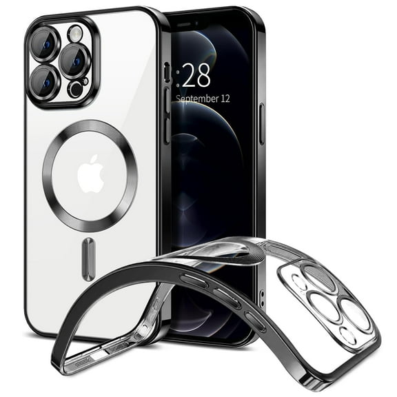 For Apple iPhone 16 Pro Camera Lens Protector Transparent Crystal Clear TPU Magsafe Wireless Charging Car Mount Holder Shockproof Hybrid Case Cover Black