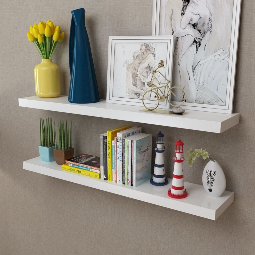 2 Floating Wall Shelves, Wall Decor Display Rack for Book/DVD Storage
