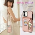 thumbnail image 4 of Dteck for Apple iPhone 12 Pro / 12 Zipper Pocket Case, Flip PU Leather Wallet Crossbody Shoulder Strap Lanyard Case with Credit Card Holder Women RFID Blocking Protective Purse Cover, rosegold, 4 of 7