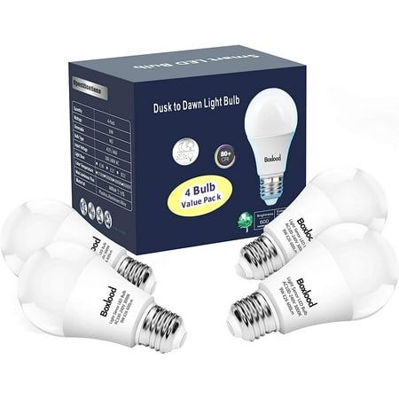 

Dusk to Dawn Light Bulbs Built-in Photocell Light Sensor Automatic On/Off E26 Base 9W 60W Equivalent AC100-240V 3000K Warm White Indoor/Outdoor Sensor LED Bulb for Yard Entrance Porch 4Pack