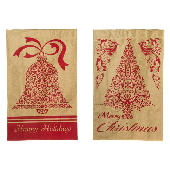 Burlap Merry Christmas and Happy Holidays Two Sided House Flag