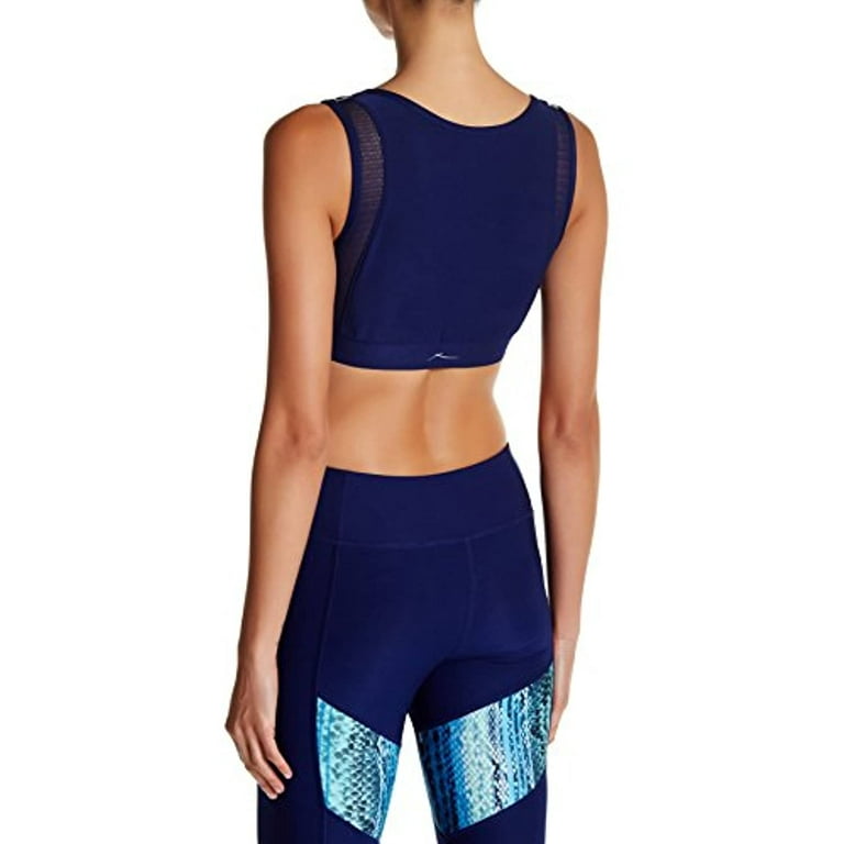 X by Gottex Women's Zip Front Sport Bra, Navy/Blue Snake Print, X-Large