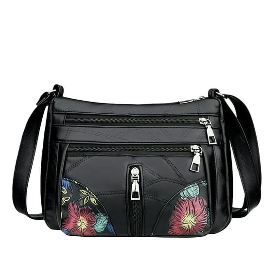 Soft Touch Black Printed Crossbody Shoulder Bag - Large Capacity Multi-Pocket Tote for Women, Moms, Daily Use, Travel, and Fashion Accessories