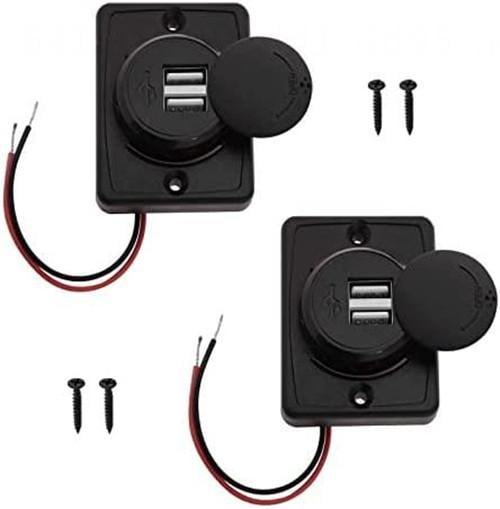 2 Pack Panel Dual USB Car Charger Socket Power Outlet with Cap, Dual Port 12V24V Quick Car