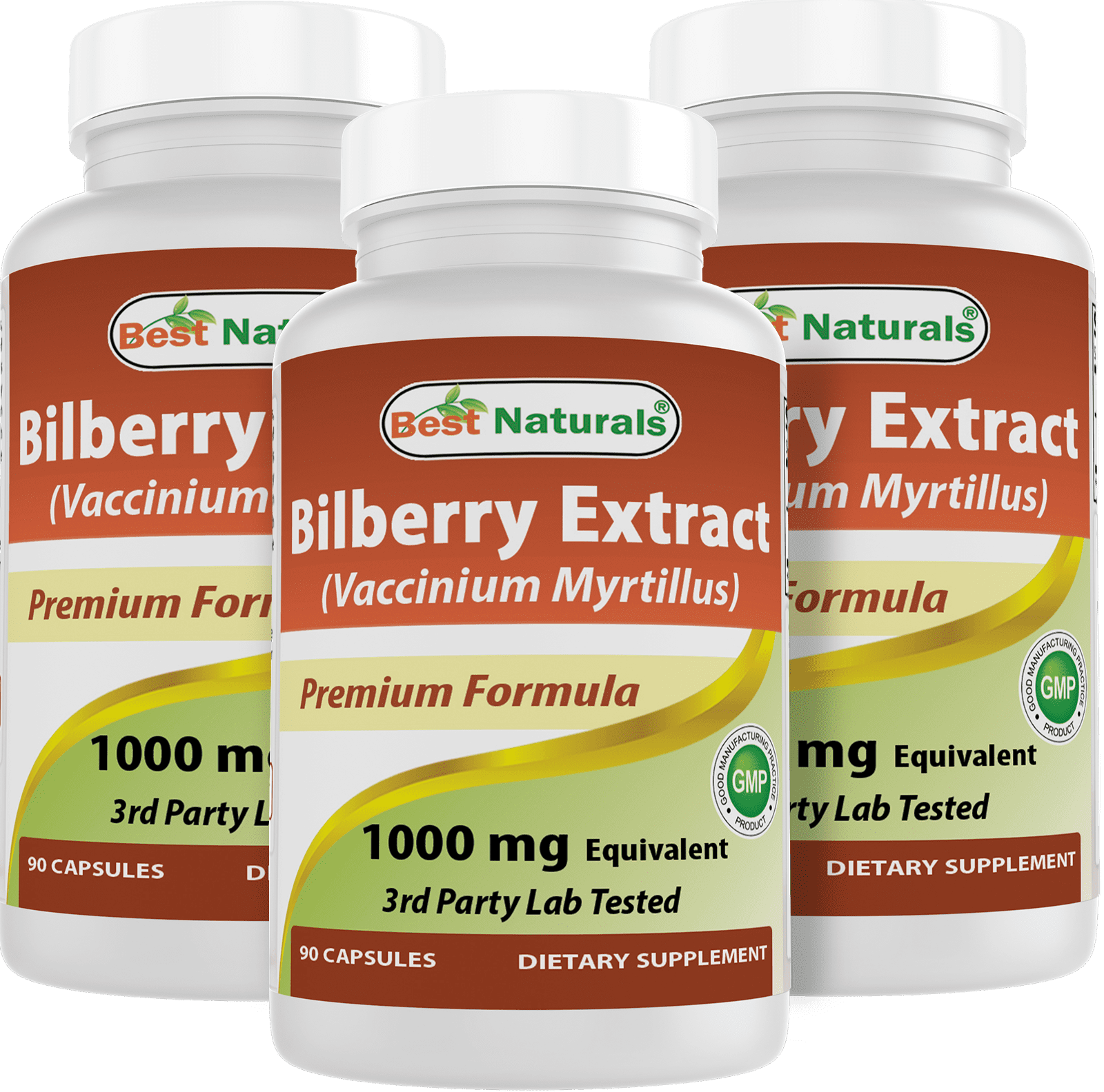 3 Pack Best Naturals Bilberry Extract 1000 mg 90 Capsules