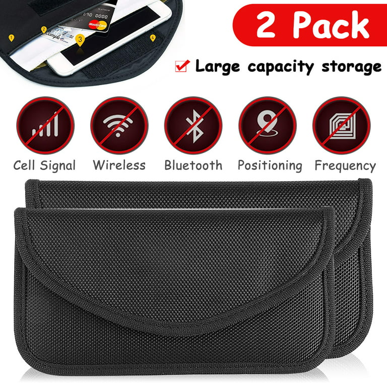 SUTENG Signal Blocking Bag, 2Pcs GPS Faraday Bag Shield Cage Pouch Wallet  Phone Case for Cell Phone Privacy Protection and Car Key FOB, Anti-Tracking