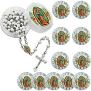 Virgen De Guadalupe White Rosarios Rojo De Madera - 12 Piezas Baptism/First Communion Party Pack