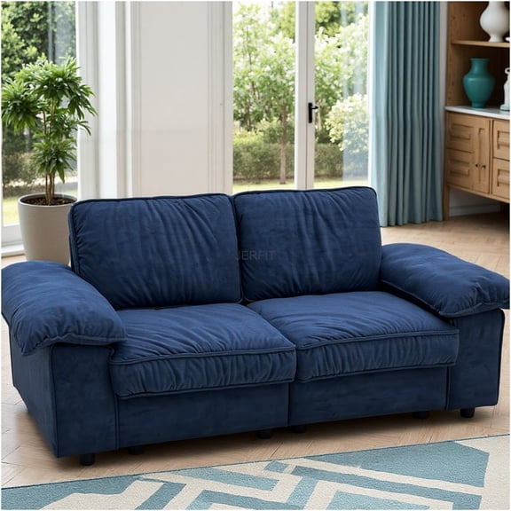JERFIT Retro Blue Velvet Loveseat Sofa with Hidden Storage, Modern 2-Seater Couch for Small Space, Living Room, Apartment