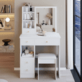 thumbnail image 3 of Kadyn Vanity Desk with Extra Large Right Sliding Mirror, Dressing Table with 5 Drawer, Makeup Table for Women, Girls, Bedroom, White, 3 of 12