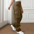 thumbnail image 2 of aohooy Light Beige Cargo Pants Women，High Waisted Multi Pockets Loose Pant Plus Size Stretchy Streetwear Trousers Coffee,M, 2 of 8