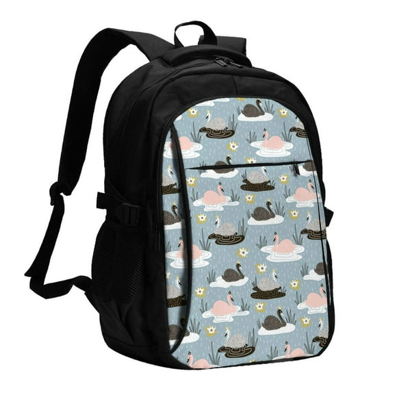 Cauagu Swan Princess On Lake Print Travel Laptop with USB Charging Port,Extra Large Backpack College Backpack Business Work Bag Casual Daypack Perfert for Men Women
