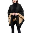 thumbnail image 2 of Odeerbi Shawl Wraps for Women 2025 Fall Winter Poncho Open Front Cape Cardigan Trendy Color Matching Cloak Sweater Tops Dark Gray, 2 of 4