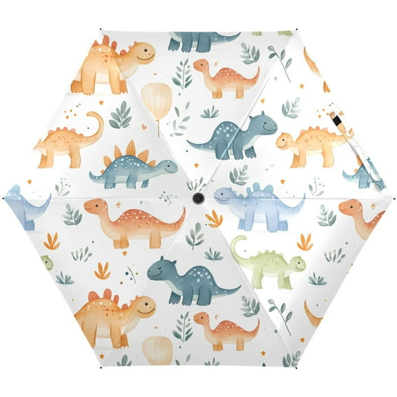 JSTEL Dinosaur Cartoon Dino Folding Umbrella for Rain Sun Travel Mini Lightweight Compact Umbrellas