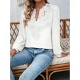 thumbnail image 5 of Womens Tops V Neck Boho Long Sleeve Shirts Dot Chiffon Blouses Flowy Lace Crochet Clothing Casual Trendy Tunic White S, 5 of 7