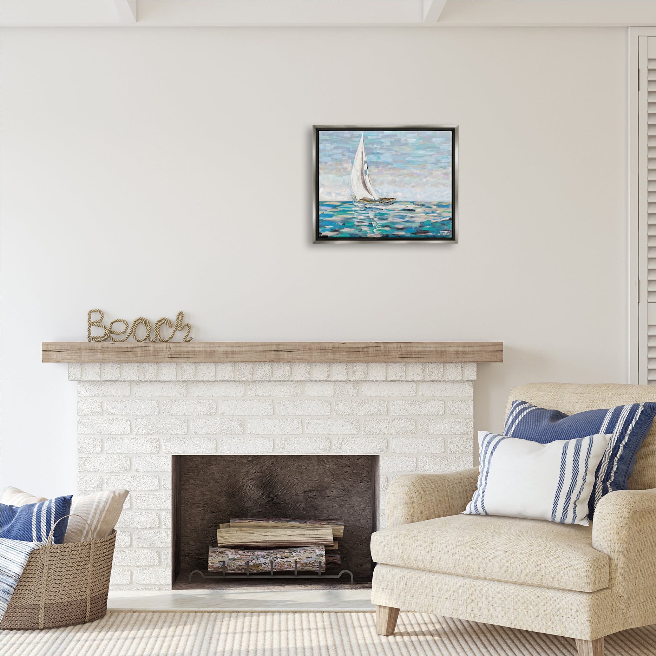 Stupell Industries Abstract Sailboat Painting Transportation Painting Gray Floater Framed Art Print Wall Art, 21 x 17