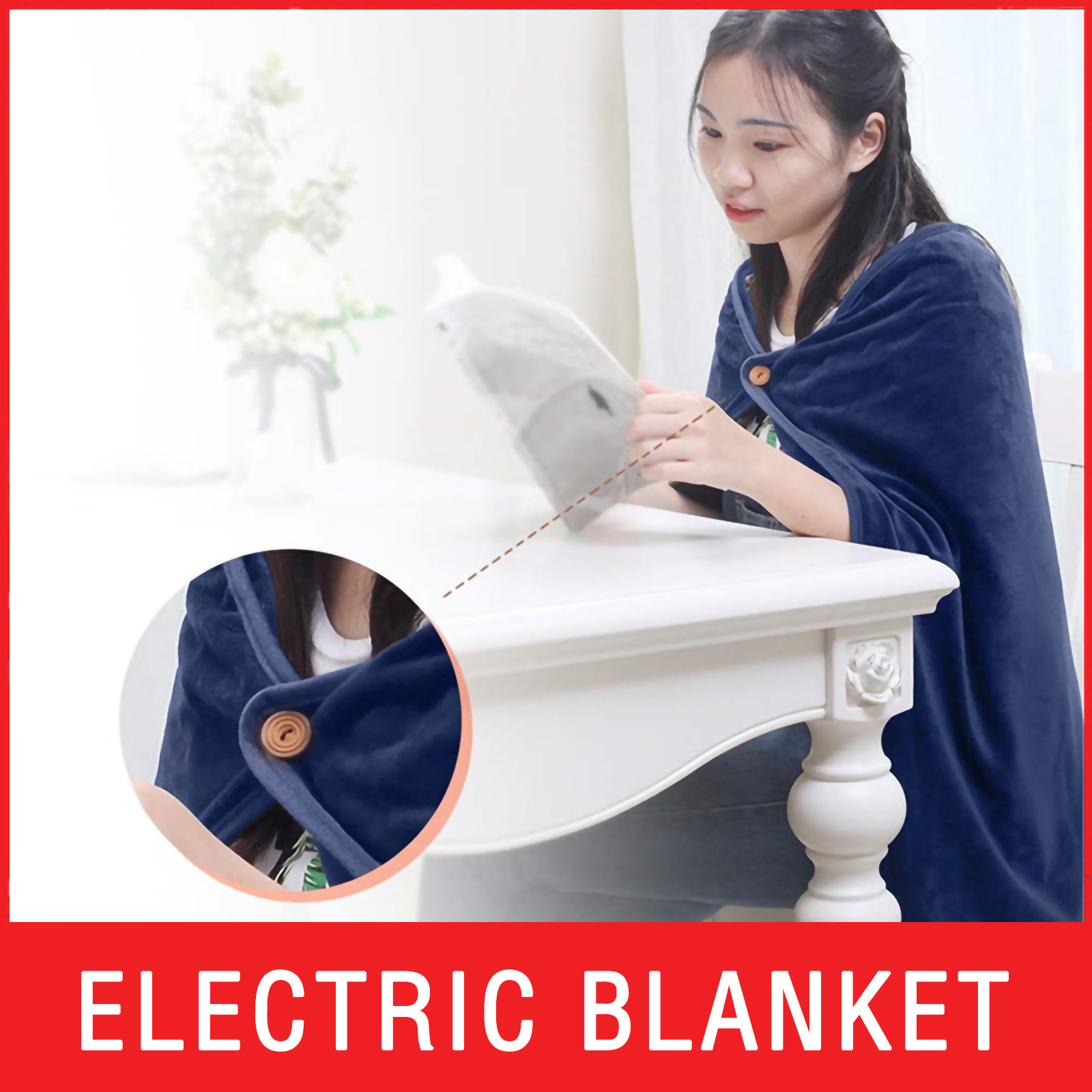Portable Heated Shawl, Heated Shawl Wraps for Women, Heated Shawl Blanket, Electric Wearable USB Heated Blanket, USB Heated Warm Fleece Shawl, Shawl Heating Blanket for Travel Home, Blue