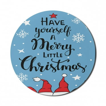 Christmas Mouse Pad for Computers, Have Yourself a Merry Little Christmas Santa Hats and Snowflake Ornaments, Round Non-Slip Thick Rubber Modern Mousepad, 8" Round, Sea Blue Vermilion, by Ambesonne