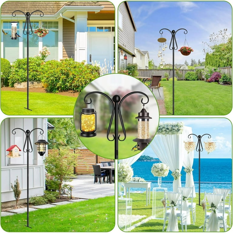 Solar Shepherd's Hook With 4 Adjustable Hangers & Flag Holder – Garden Stand For Bird Feeders, Wind Chimes, Lanterns (Purple)