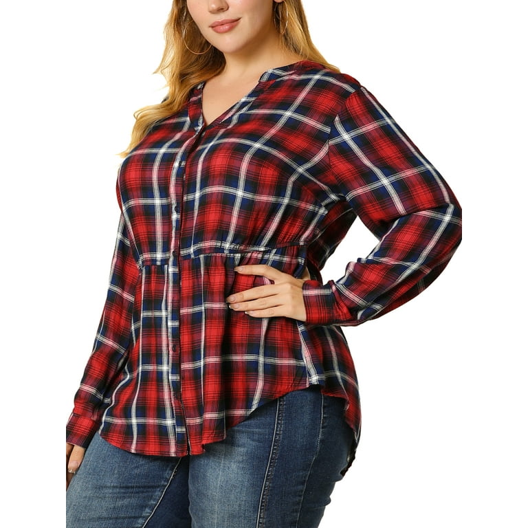 Unique Bargains Women s Plus Christmas Empire Waist V Neck Plaid