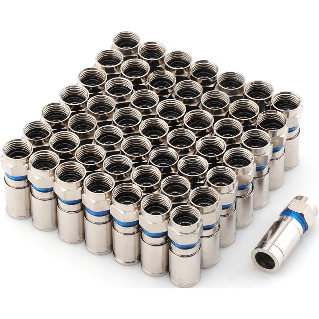Pasow Compression RG6 F Connector Coax Coaxial Adapter Plug for Satellite & Cable TV (50 Pack)