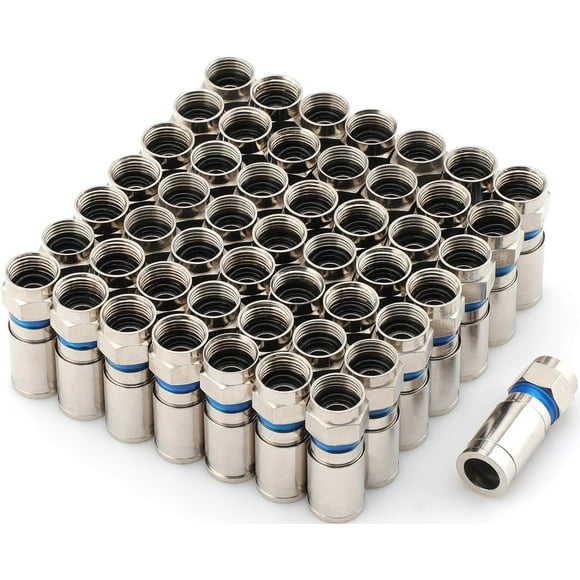 Pasow Compression RG6 F Connector Coax Coaxial Adapter Plug for Satellite & Cable TV (50 Pack)