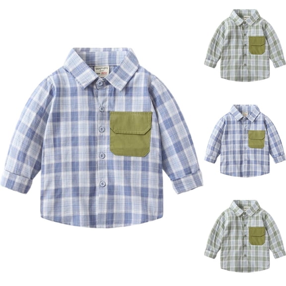 Ashirexll Boys Long Sleeve Shirts Plaid Long Sleeve Button Up Outerwear Shirt with Pockets for Kids 2-8 Years