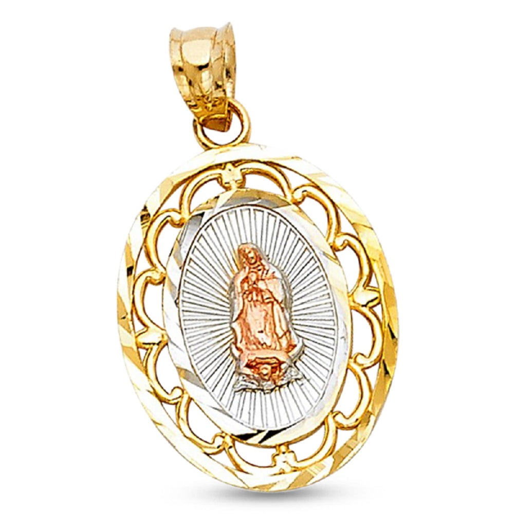 Mary of Guadalupe CZ Baptism Necklace Pendant Charm Details about   14k Yellow White Rose Gold 